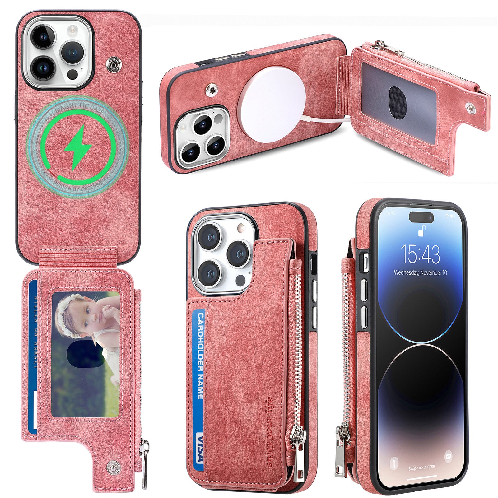 Magnetic Phone Case for iPhone 14 Pro Shockproof Zippered Wallet Phone Cover PU Leather TPU Phone Shell Magnetic Phone Case for iPhone 14 Pro Shockproof Zippered Wallet Phone Cover PU Leather TPU Phone Shell